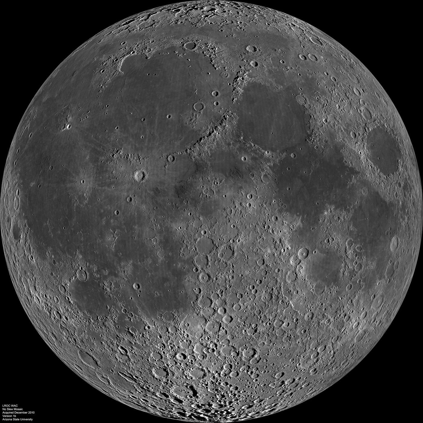 Near side of the Moon, LROC WAC mosaic, NASA / GSFC / Arizona State University